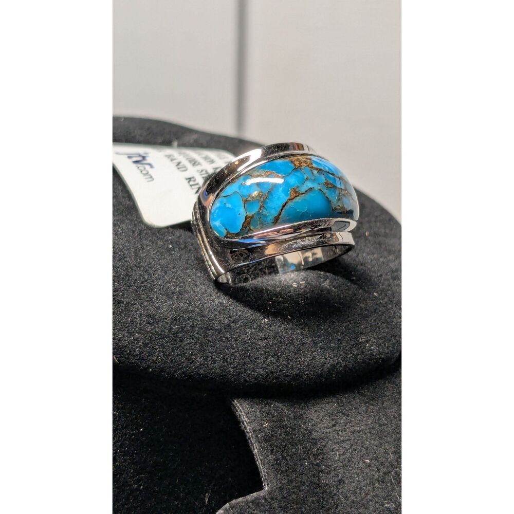 Turquoise Kingman Sterling Silver Ring Size 7 - Picture 2 of 8